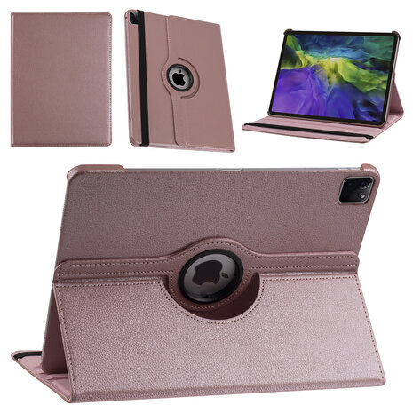 Apple iPad Pro 12.9 (2021) Book Case Tablethoes - Rose Gold - 360 Graden Draaibaar Apple iPad Pro 12.9 (2021) Book Case Tablethoes - Rose Gold - 360 Graden Draaibaar