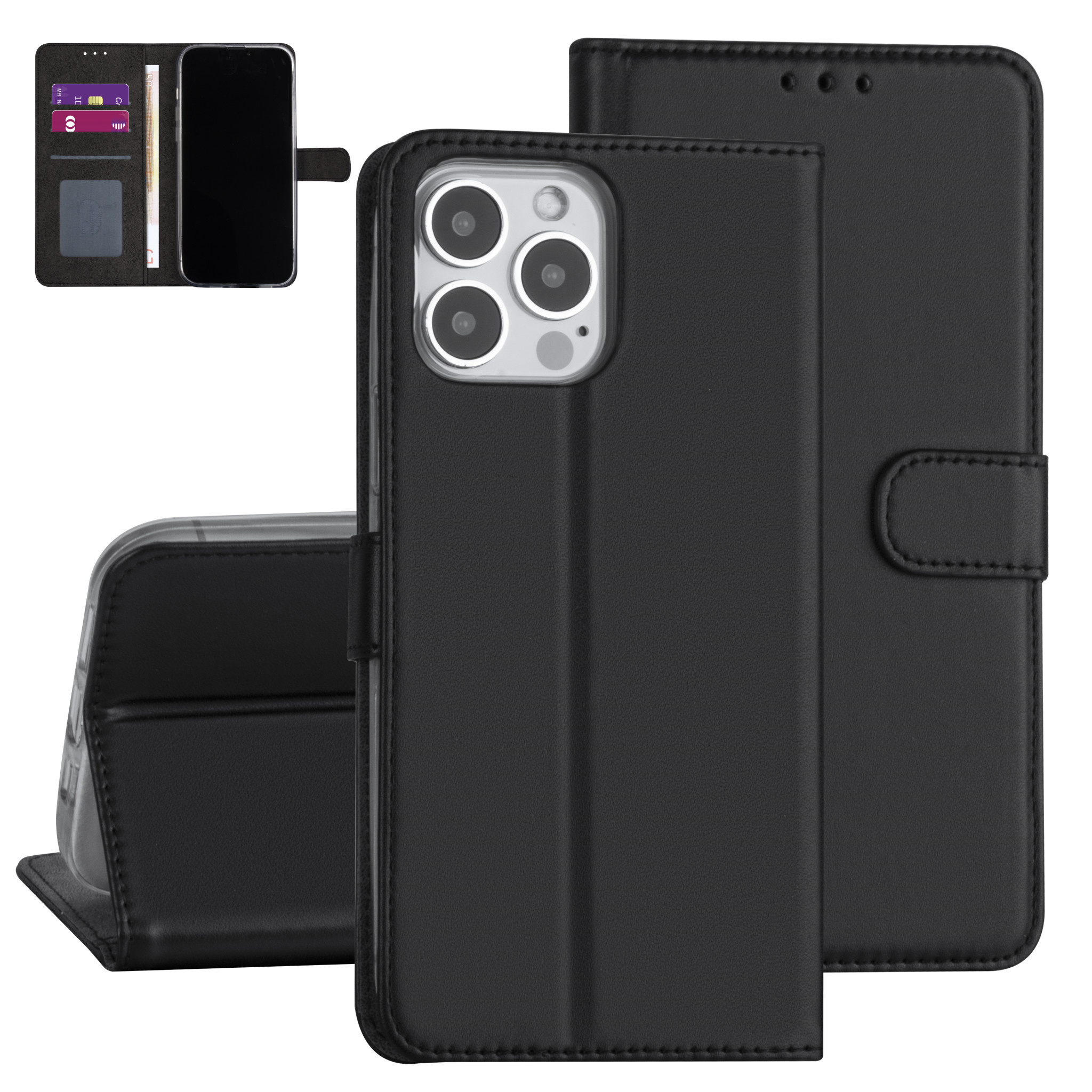 iPhone 13 Pro Max Booktype hoesje - Zwart - Pasjeshouder - Magneetsluiting