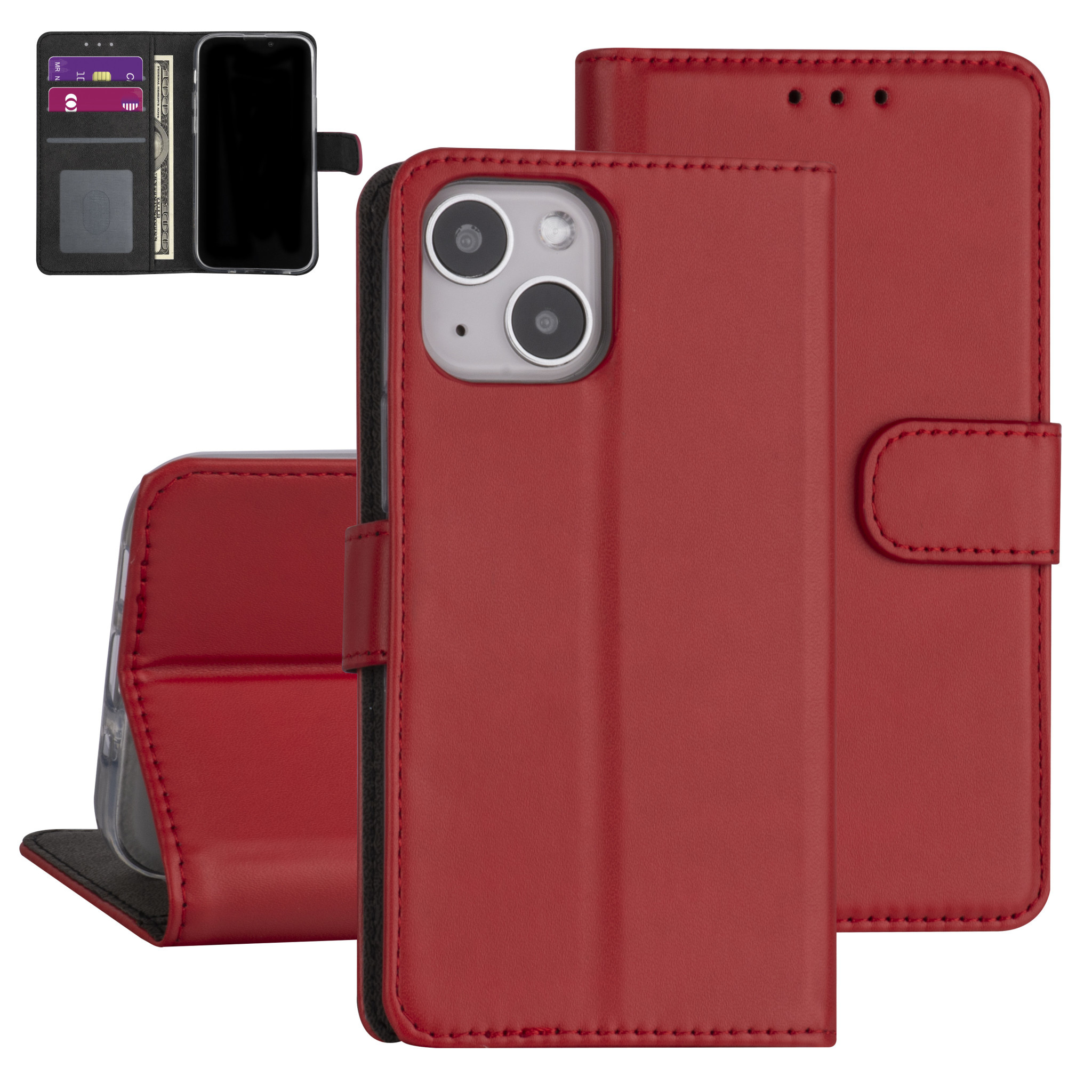 iPhone 13 Mini Booktype hoesje - Rood - Pasjeshouder - Magneetsluiting