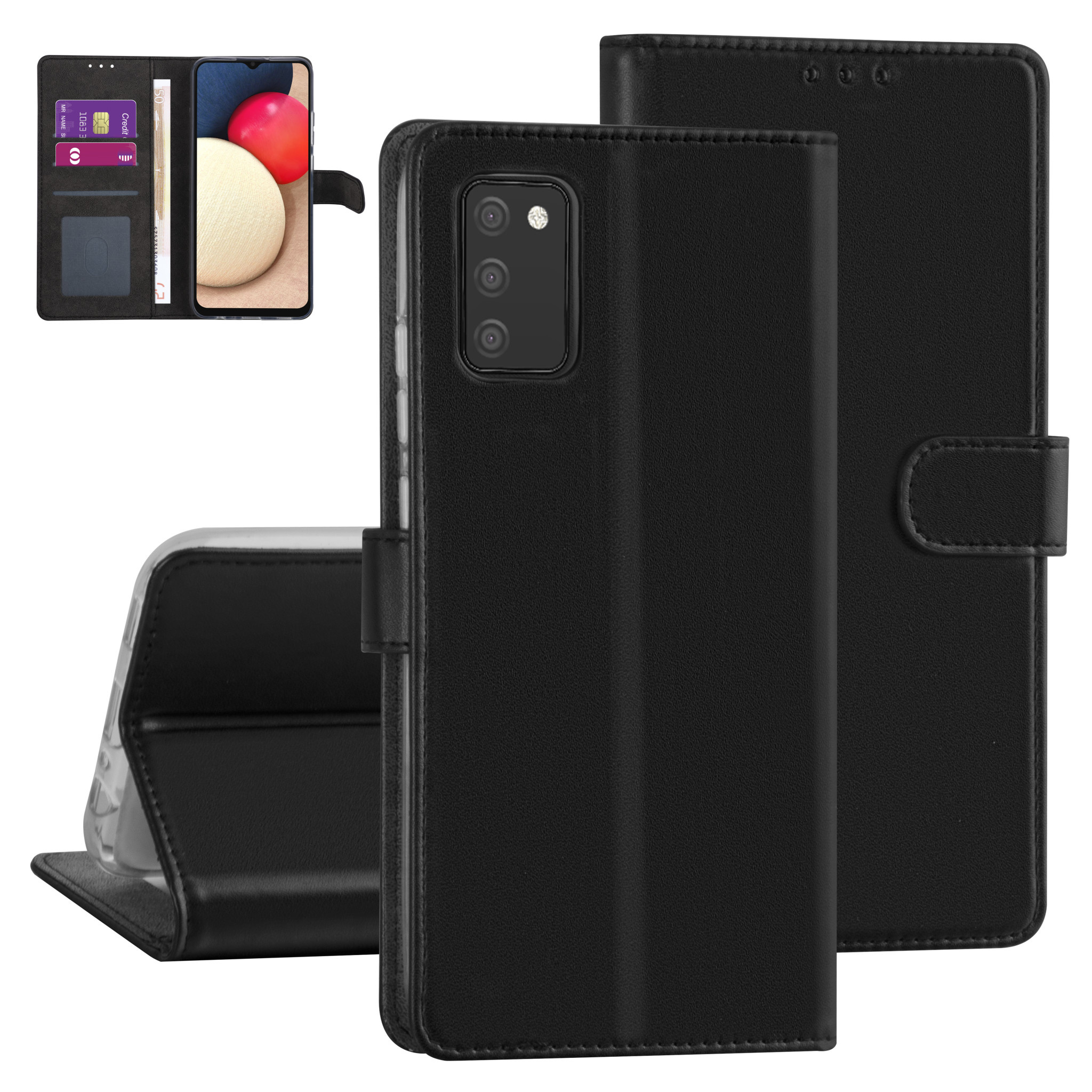 Samsung Galaxy A02s Booktype hoesje - Zwart - Pasjeshouder - Magneetsluiting