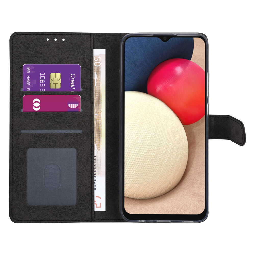 Samsung Galaxy A02s Book-Case hul - Schwarz - Kartenhalter - Magnetverschluss Samsung Galaxy A02s Book-Case hul - Schwarz - Kartenhalter - Magnetverschluss