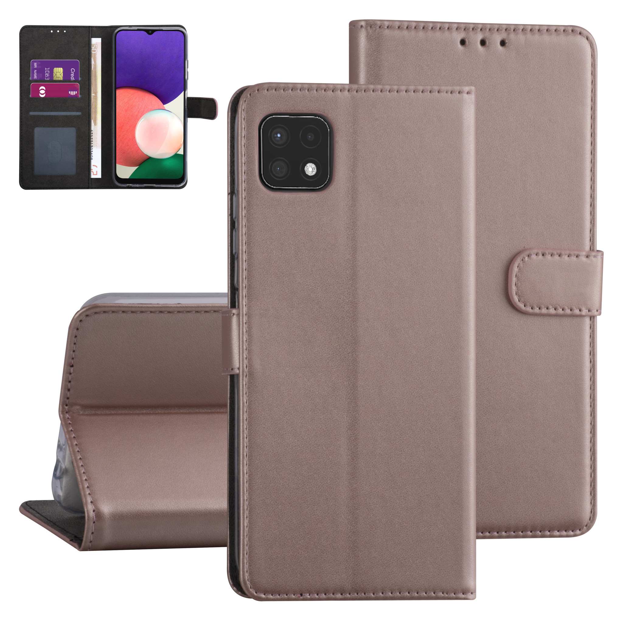 Samsung Galaxy A22 5G Booktype hoesje - Rose Gold - Pasjeshouder - Magneetsluiting