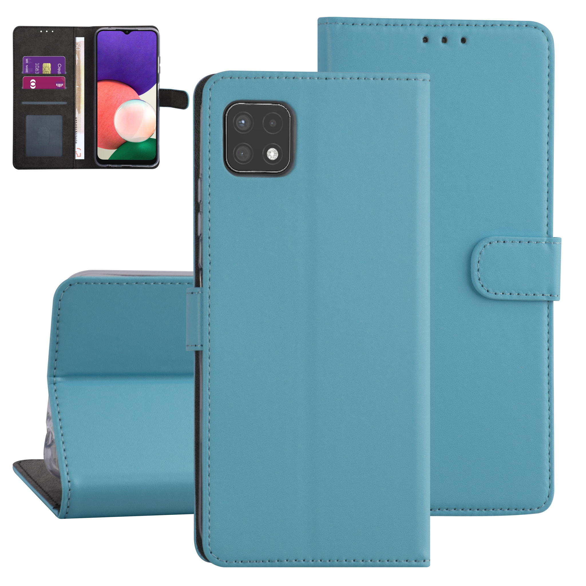 Samsung Galaxy A22 5G Booktype hoesje - LichtBlauw - Pasjeshouder - Magneetsluiting