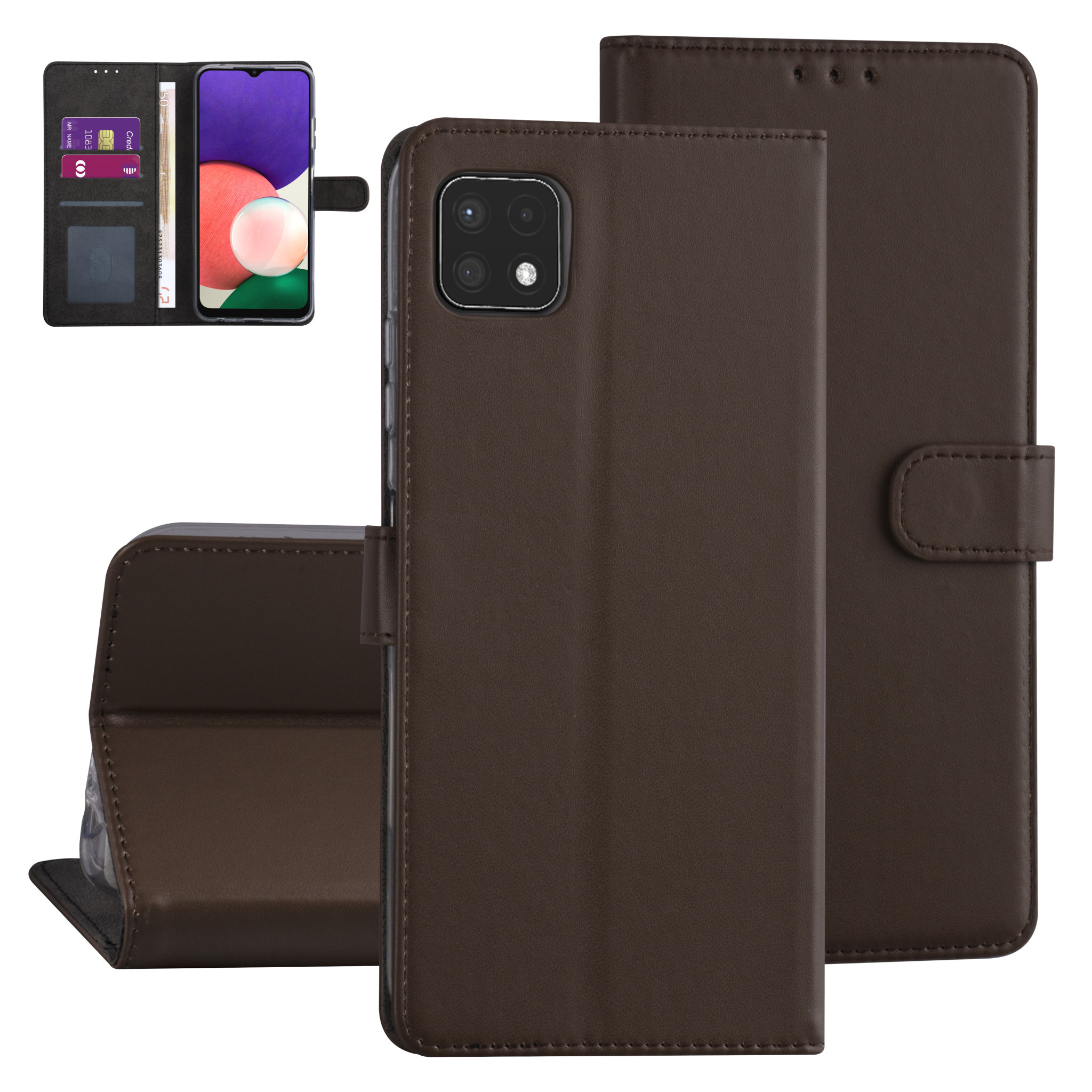 Samsung Galaxy A22 5G Booktype hoesje - Bruin - Pasjeshouder - Magneetsluiting