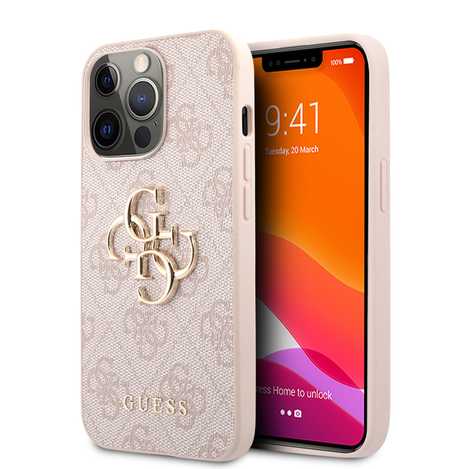 Guess Guess iPhone 13 Pro Max Hardcase Backcover - Gold 4G Logo - Roze
