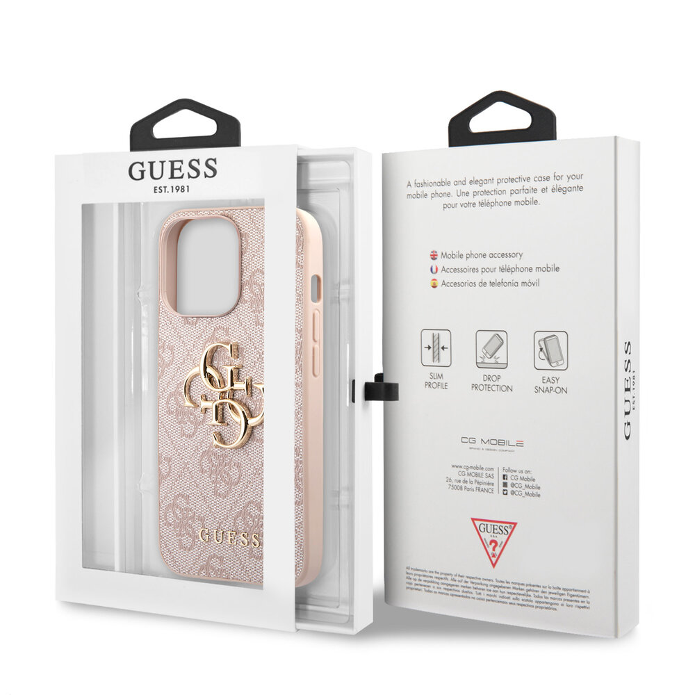 Guess Guess iPhone 13 Pro Max Coque arrière rigide - Gold 4G Logo - Rose Guess Guess iPhone 13 Pro Max Coque arrière rigide - Gold 4G Logo - Rose