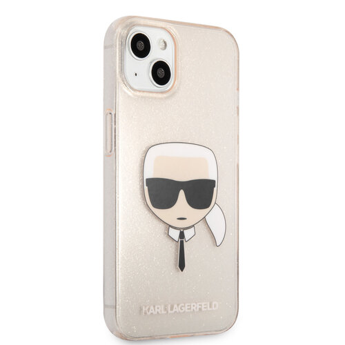 Karl Lagerfeld Karl Lagerfeld iPhone 13 Mini Hardcase Backcover - Glitter - Karl's head - Transparant Goud