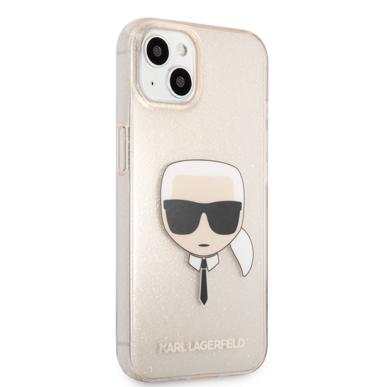 Karl Lagerfeld Karl Lagerfeld iPhone 13 Mini Hardcase Backcover - Glitter - Karl's head - Transparant Goud, foto 4 van 6