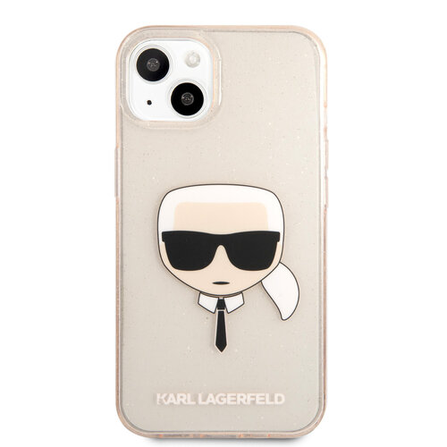 Karl Lagerfeld Karl Lagerfeld iPhone 13 Mini Hardcase Backcover - Glitter - Karl's head - Transparant Goud