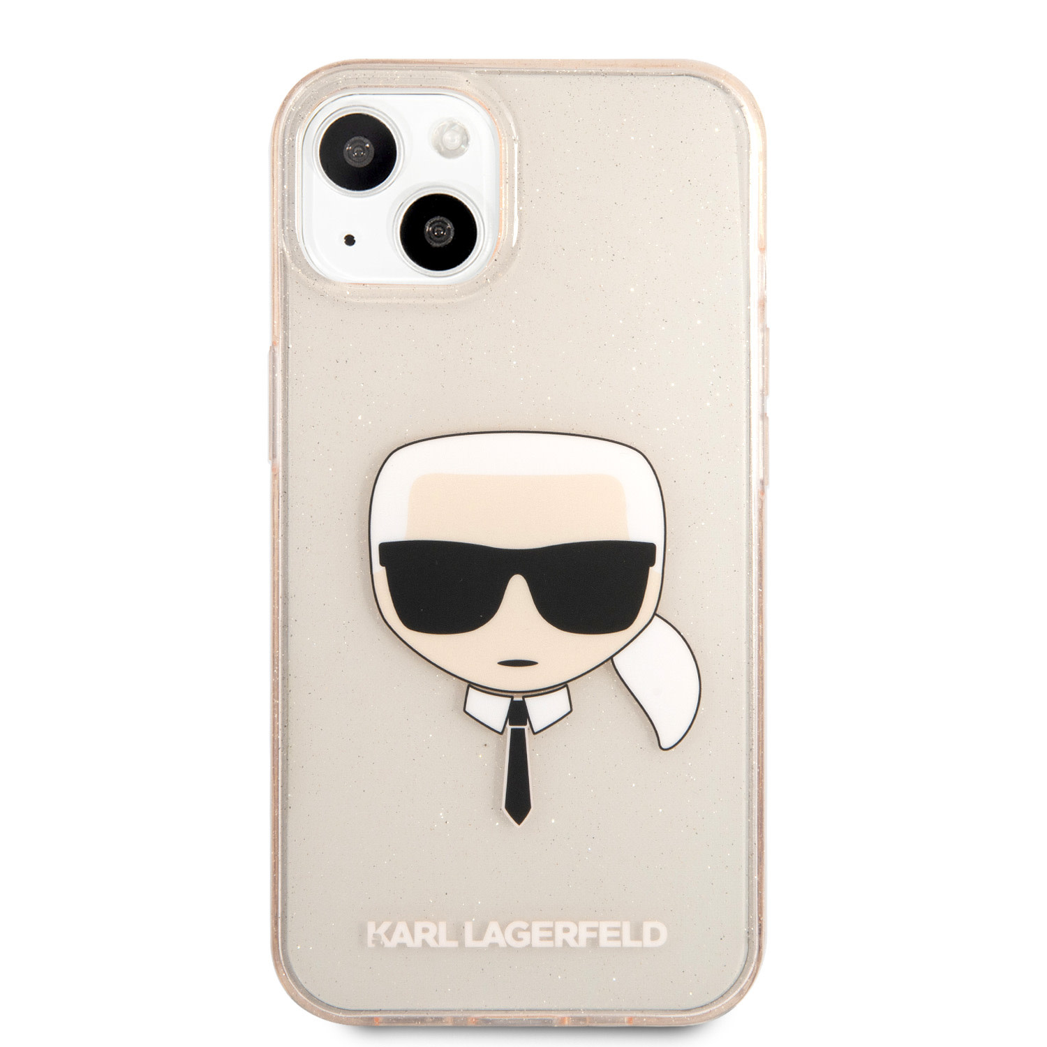 Karl Lagerfeld Karl Lagerfeld iPhone 13 Mini Hardcase Backcover - Glitter - Karl's head - Transparant Goud, foto 3 van 6