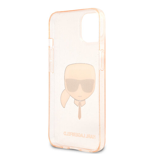 Karl Lagerfeld Karl Lagerfeld iPhone 13 Mini Hardcase Backcover - Glitter - Karl's head - Transparant Goud