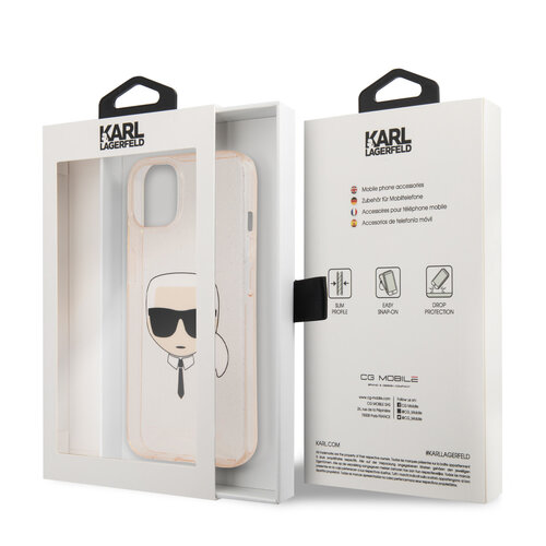Karl Lagerfeld Karl Lagerfeld iPhone 13 Mini Hardcase Backcover - Glitter - Karl's head - Transparant Goud