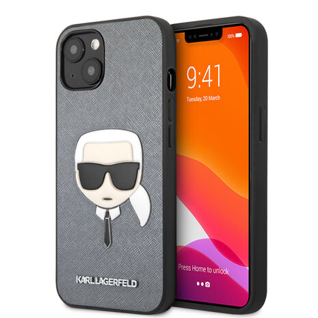 Karl Lagerfeld Karl Lagerfeld iPhone 13 Mini Coque arrière rigide - Karl's head - Argent Karl Lagerfeld Karl Lagerfeld iPhone 13 Mini Coque arrière rigide - Karl's head - Argent