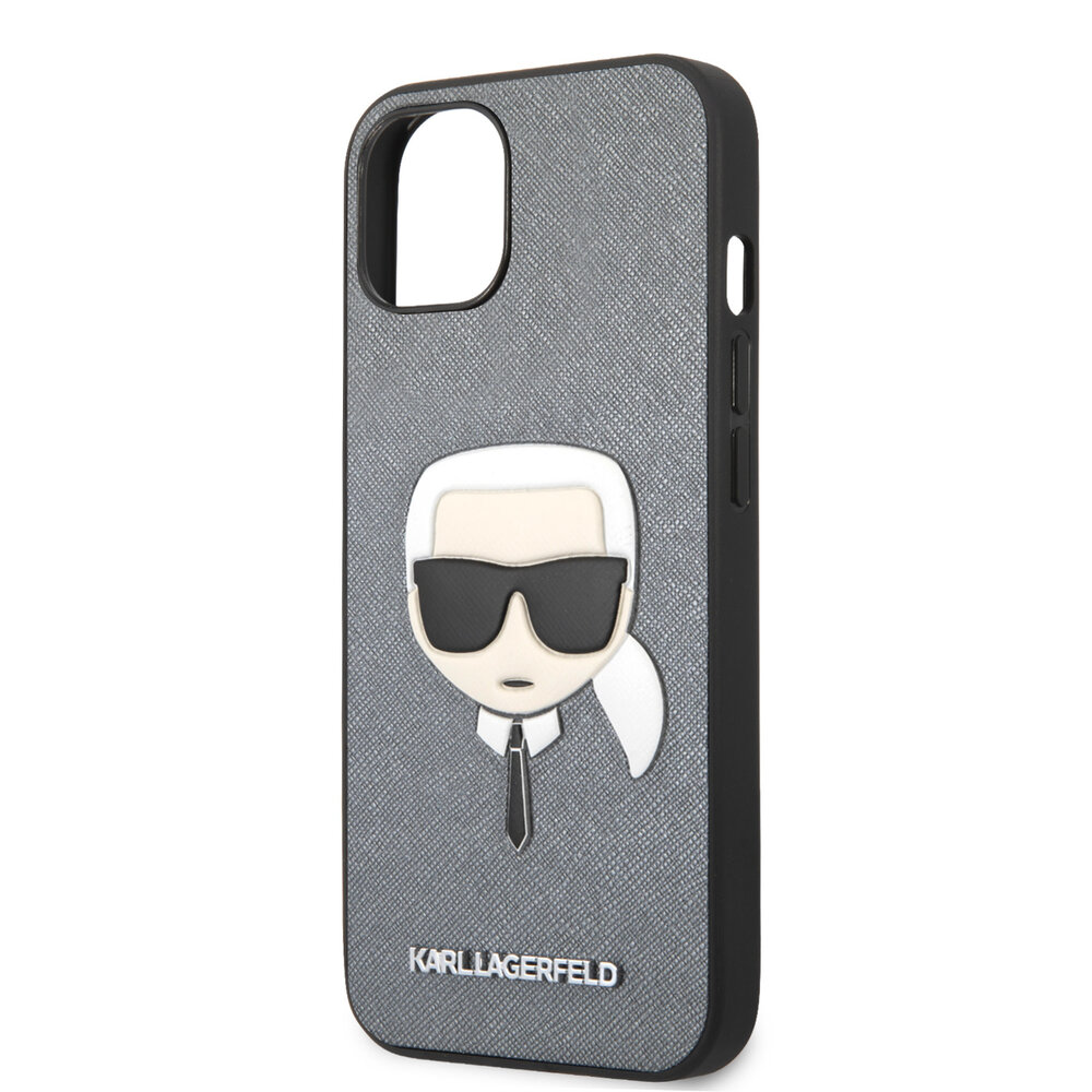 Karl Lagerfeld Karl Lagerfeld iPhone 13 Mini Coque arrière rigide - Karl's head - Argent Karl Lagerfeld Karl Lagerfeld iPhone 13 Mini Coque arrière rigide - Karl's head - Argent