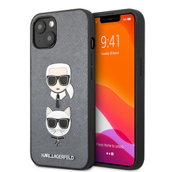 Karl Lagerfeld iPhone 13 Mini Hardcase Backcover - Karl & Choupette Heads - Zilver