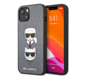 Karl Lagerfeld Karl Lagerfeld iPhone 13 Mini Hardcase Backcover - Karl & Choupette Heads - Zilver Karl Lagerfeld Karl Lagerfeld iPhone 13 Mini Hardcase Backcover - Karl & Choupette Heads - Zilver