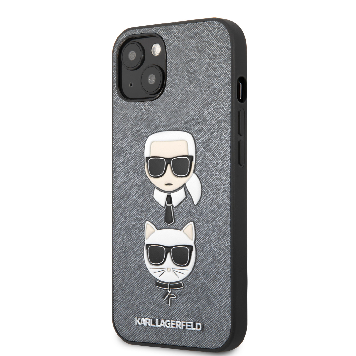 Karl Lagerfeld Karl Lagerfeld iPhone 13 Mini Hardcase Backcover - Karl & Choupette Heads - Zilver, foto 2 van 6