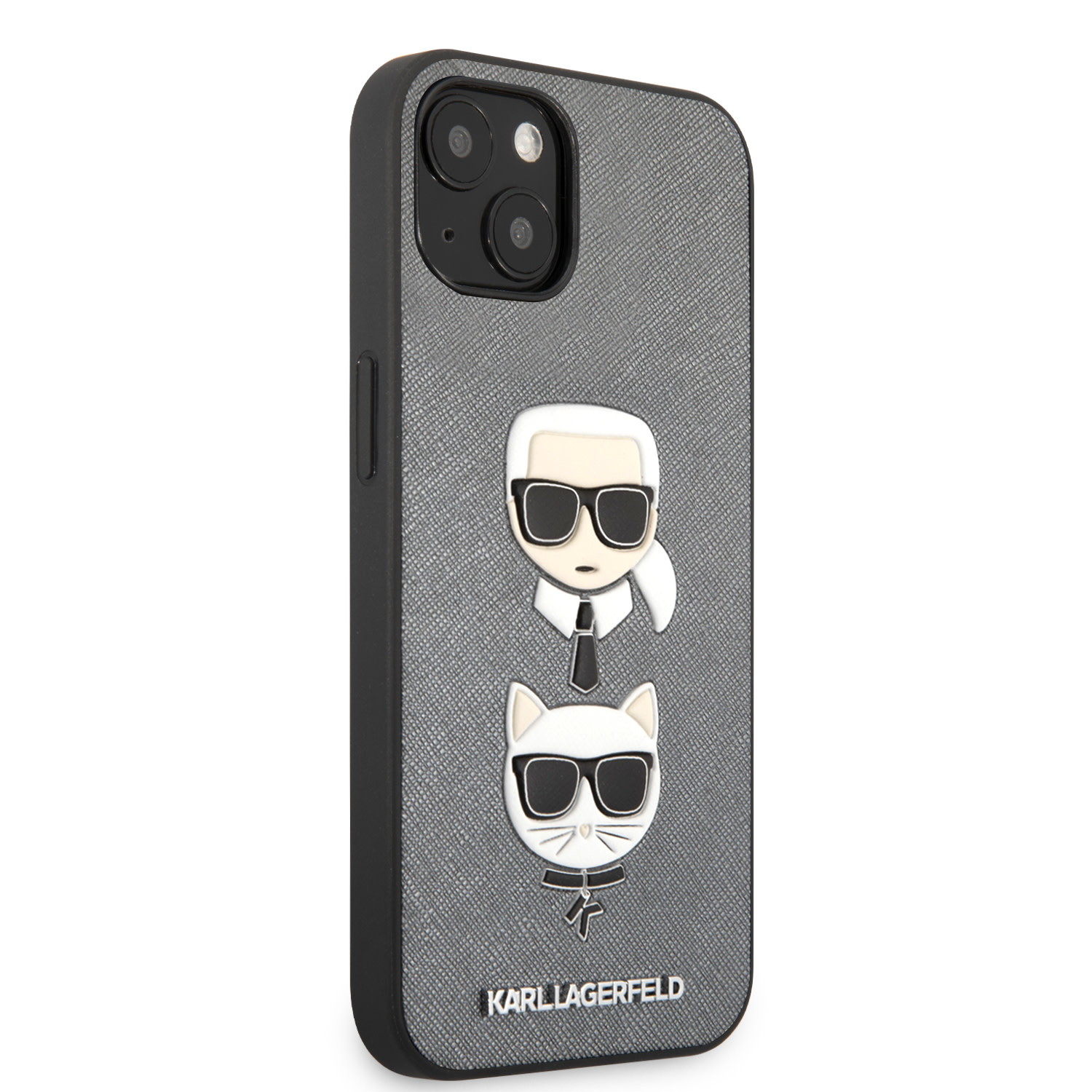 Karl Lagerfeld Karl Lagerfeld iPhone 13 Mini Hardcase Backcover - Karl & Choupette Heads - Zilver, foto 4 van 6