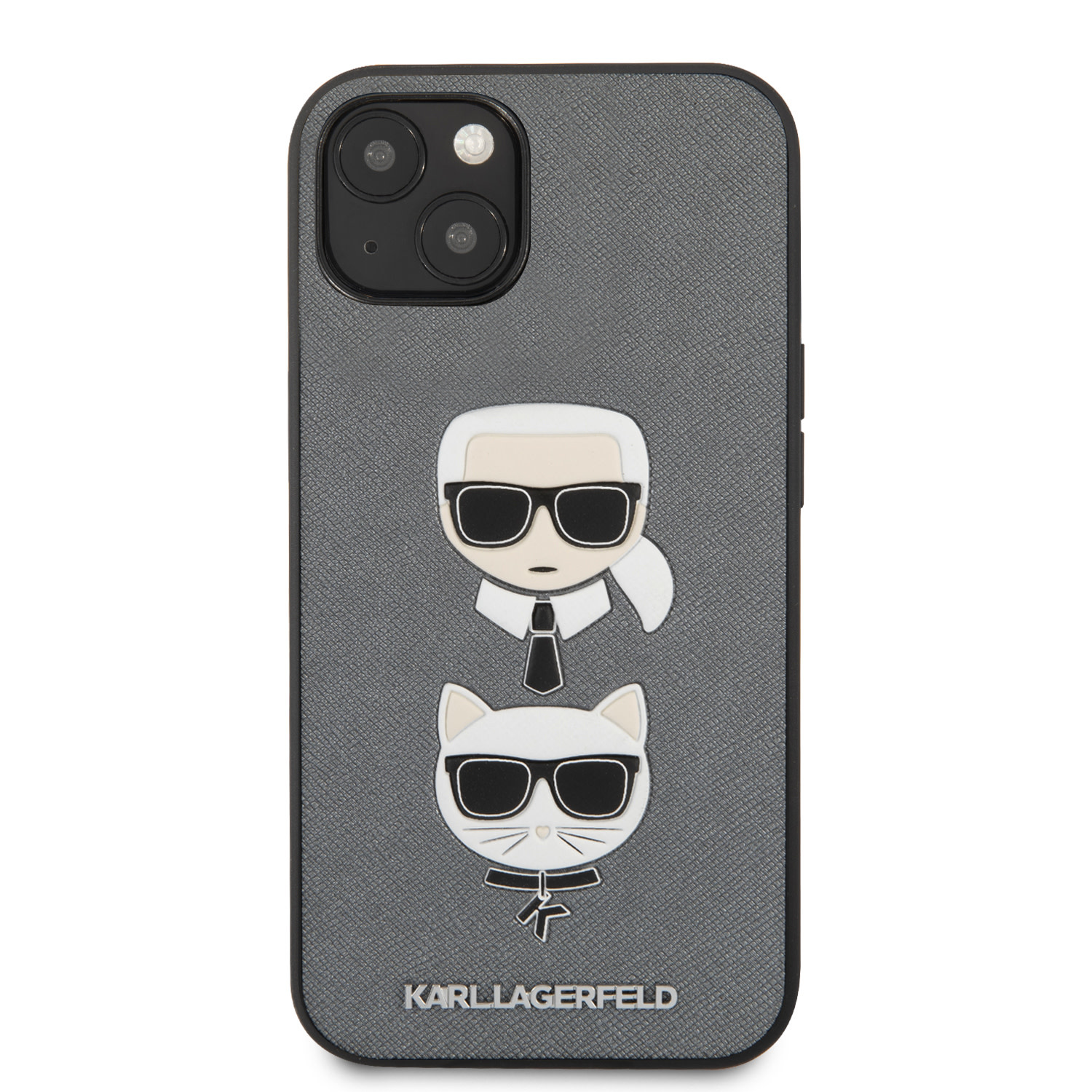 Karl Lagerfeld Karl Lagerfeld iPhone 13 Mini Hardcase Backcover - Karl & Choupette Heads - Zilver, foto 3 van 6