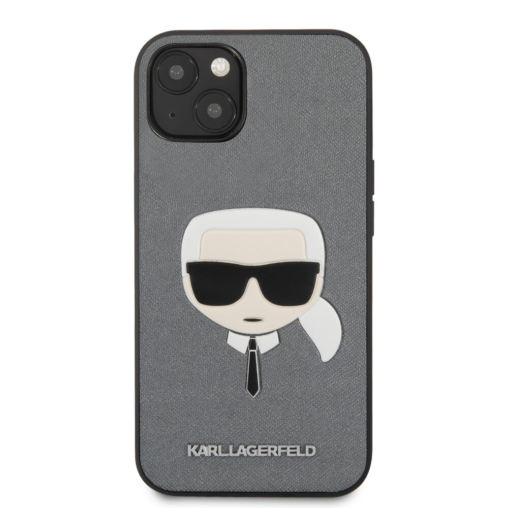 Karl Lagerfeld Karl Lagerfeld iPhone 13 Mini Hardcase Backcover - Karl's head - Zilver Karl Lagerfeld Karl Lagerfeld iPhone 13 Mini Hardcase Backcover - Karl's head - Zilver