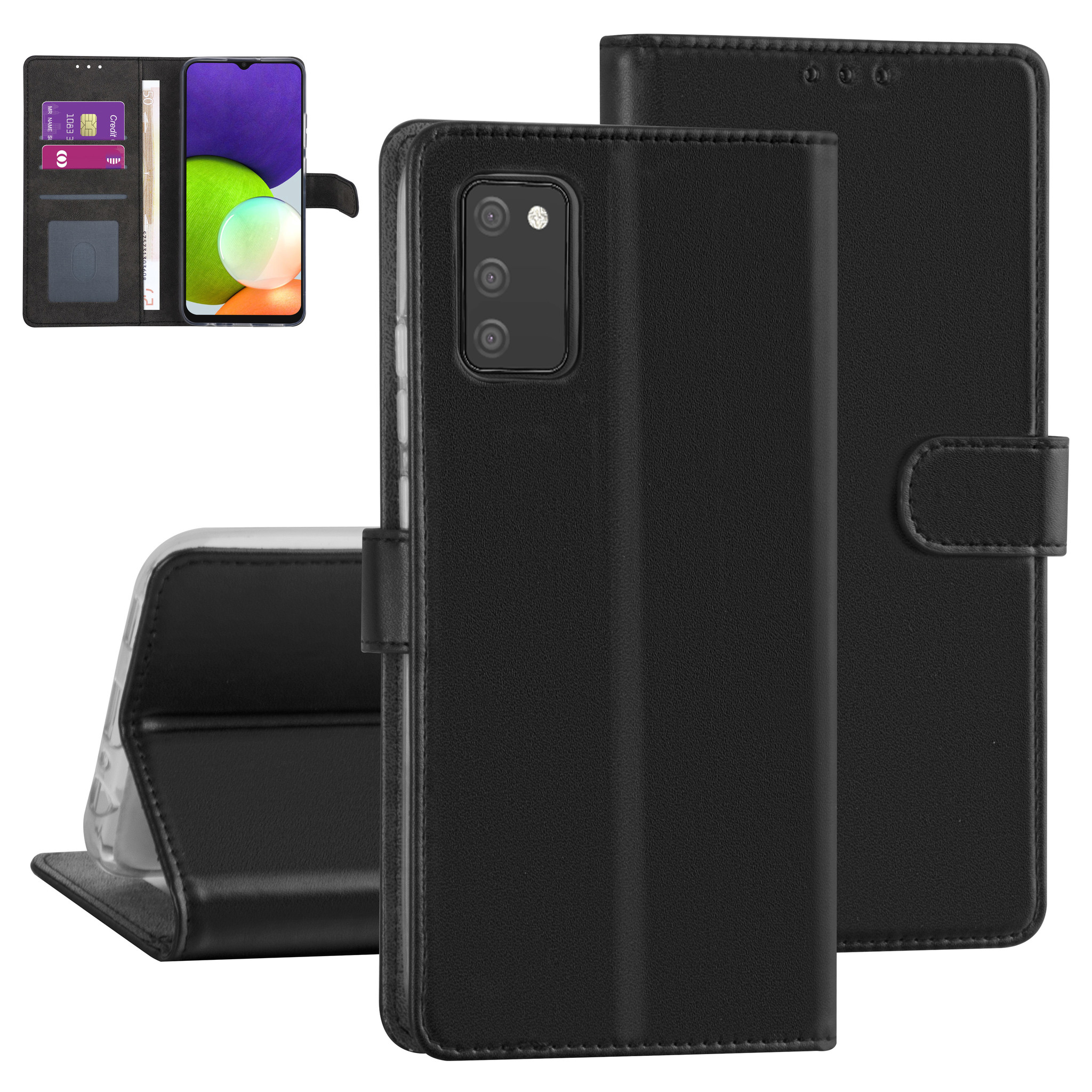 Samsung Galaxy A03s Booktype hoesje - Zwart - Pasjeshouder - Magneetsluiting
