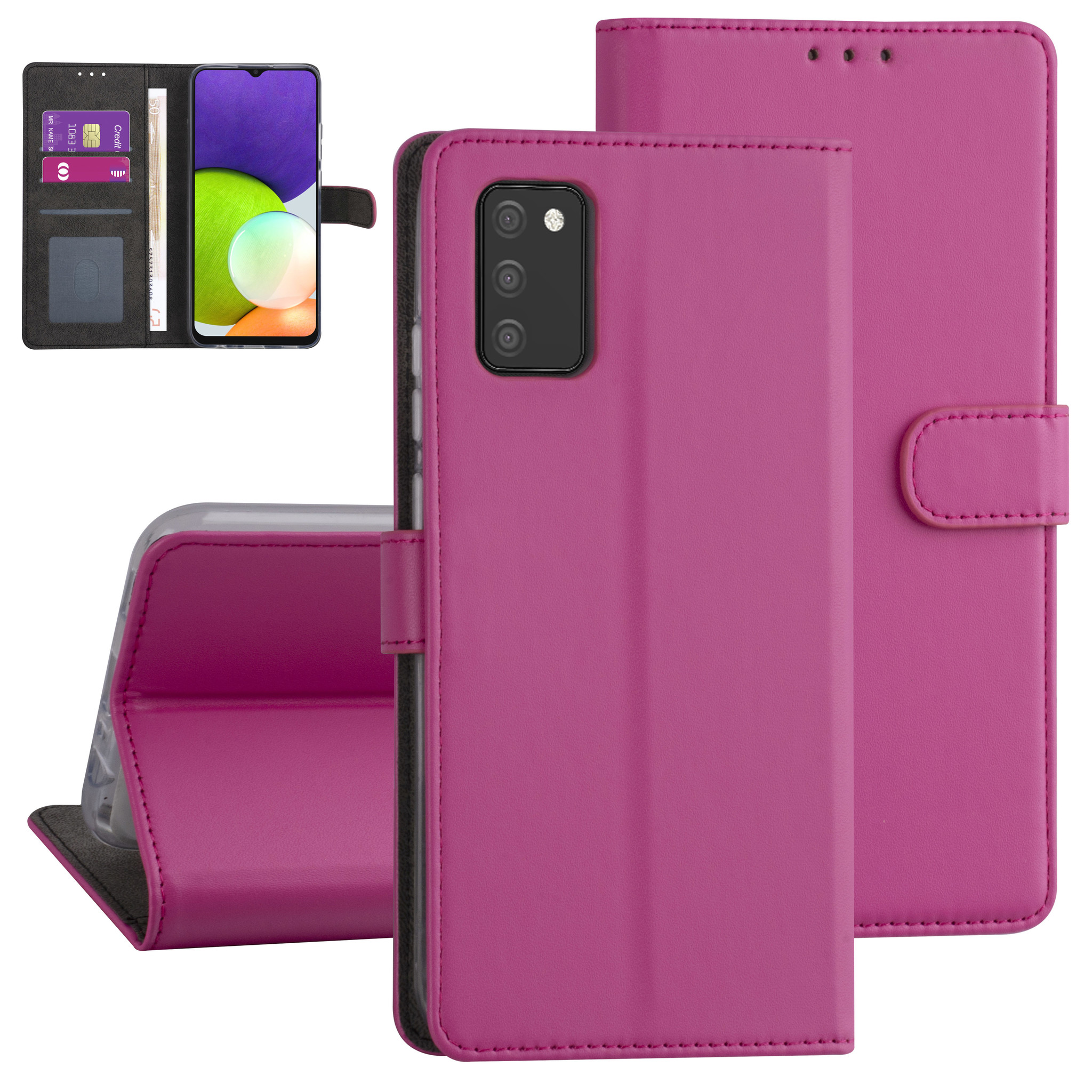 Samsung Galaxy A03s Booktype hoesje - Felroze - Pasjeshouder - Magneetsluiting