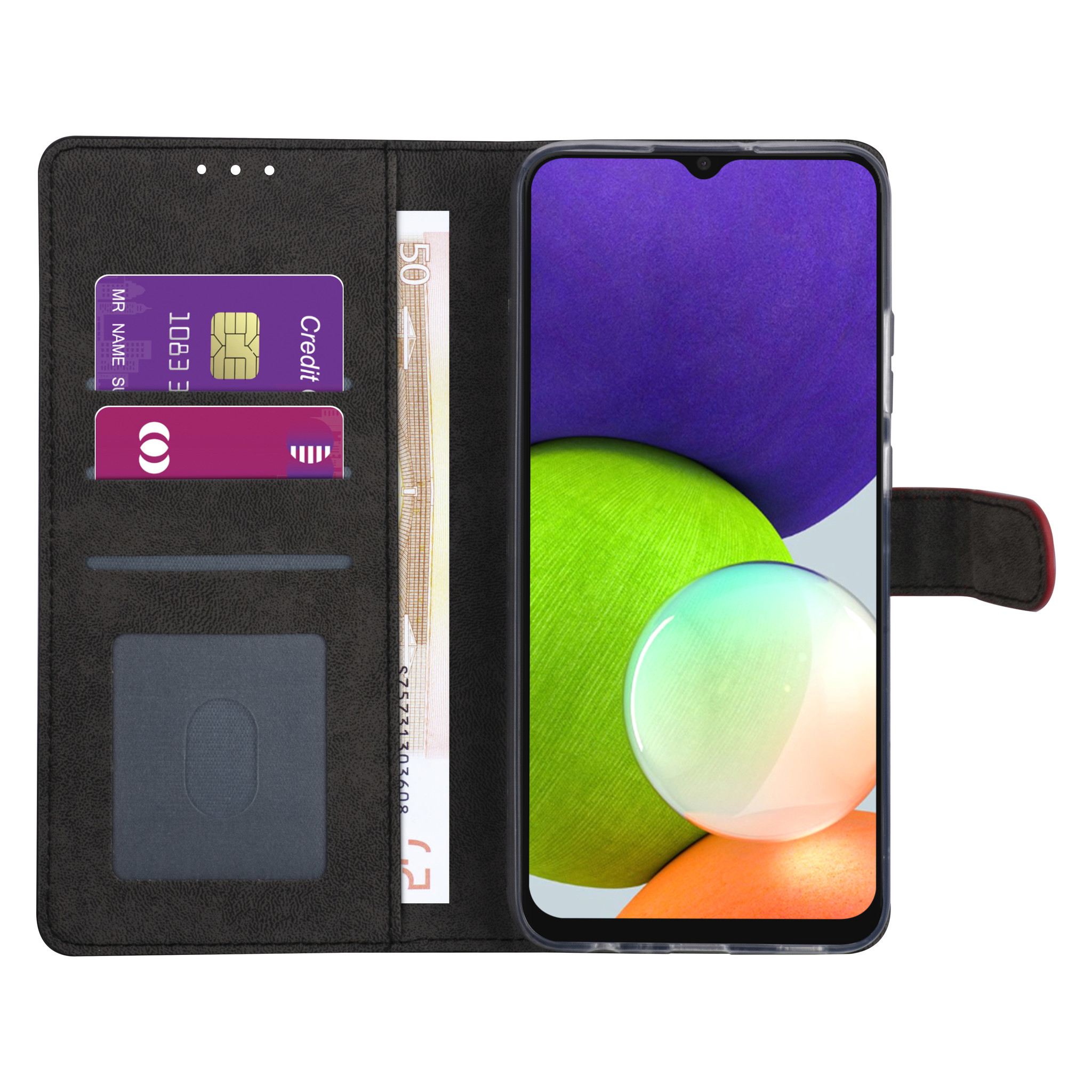 Samsung Galaxy A03s Booktype hoesje - Rood - Pasjeshouder - Magneetsluiting, foto 4 van 4