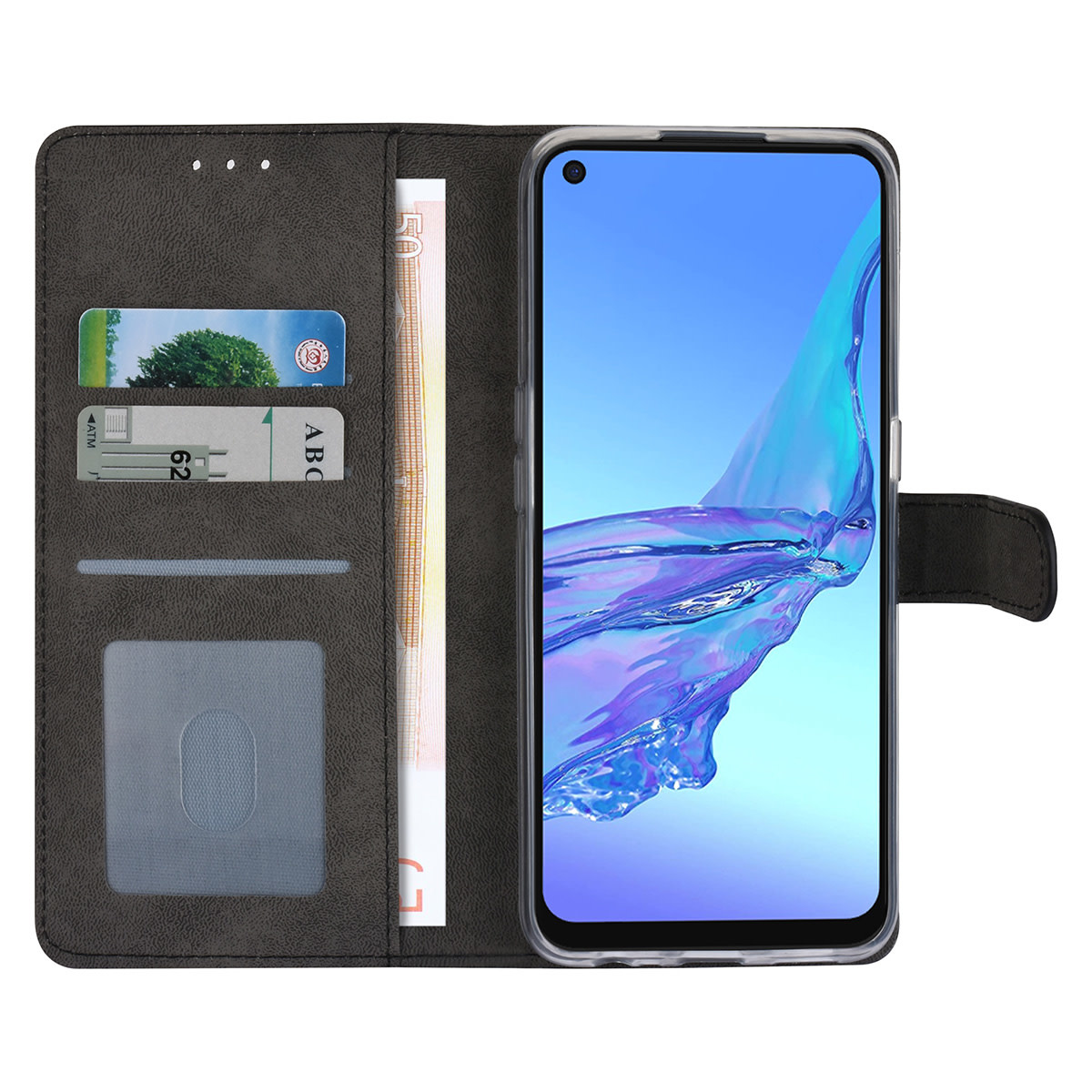 Zwart hoesje voor Oppo A53s - Book Case - Pasjeshouder - Magneetsluiting, foto 4 van 4