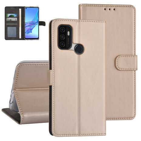 Goud hoesje voor Oppo A53s - Book Case - Pasjeshouder - Magneetsluiting Goud hoesje voor Oppo A53s - Book Case - Pasjeshouder - Magneetsluiting