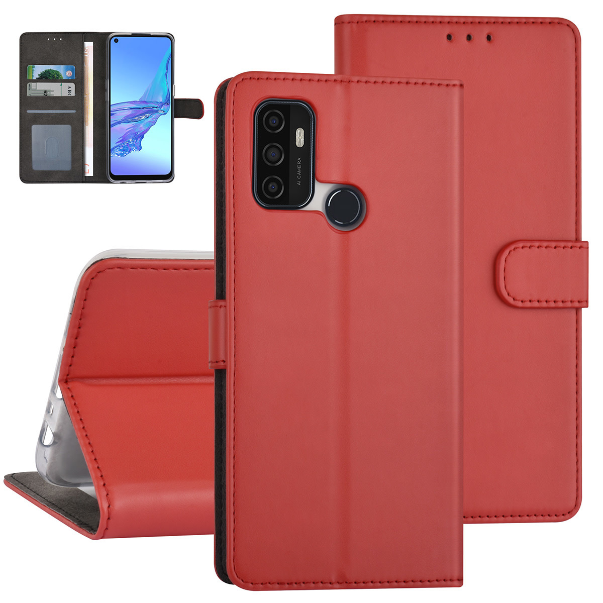 Rood hoesje voor Oppo A53s - Book Case - Pasjeshouder - Magneetsluiting