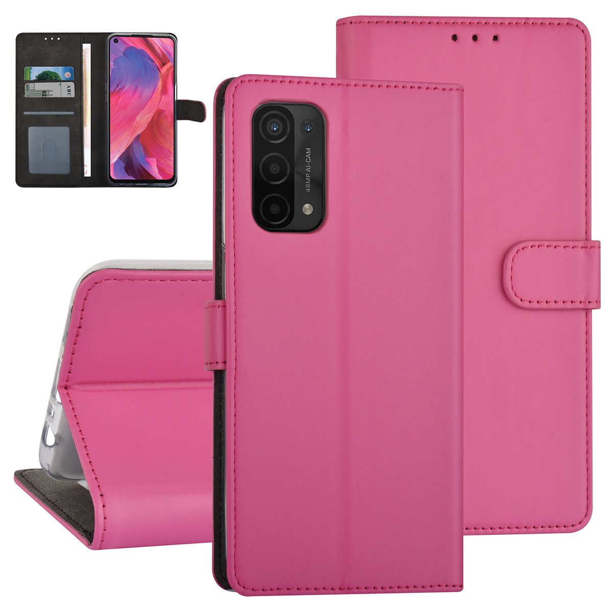Felroze hoesje voor Oppo A54 5G & Oppo A74 5G - Book Case - Pasjeshouder - Magneetsluiting