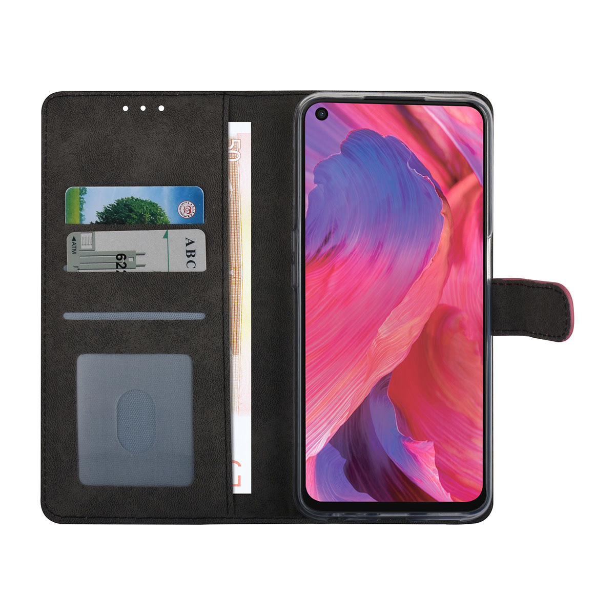 Felroze hoesje voor Oppo A54 5G & Oppo A74 5G - Book Case - Pasjeshouder - Magneetsluiting, foto 4 van 4
