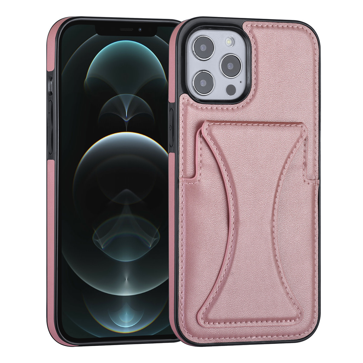 Roze hoesje voor iPhone 12 Pro Max - Back Cover - Pasjeshouder - Multifunctionele Handstrap