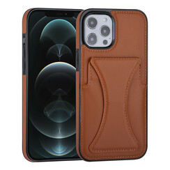 iPhone 12 Pro Max Back cover case - Card holder - Multifunctional Handstrap - Brown