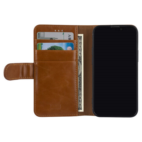 UNIQ Accessory UNIQ Accessory Bruin hoesje voor iPhone 13 Mini - Book Case - Pasjeshouder voor 3 pasjes - Magneetsluiting