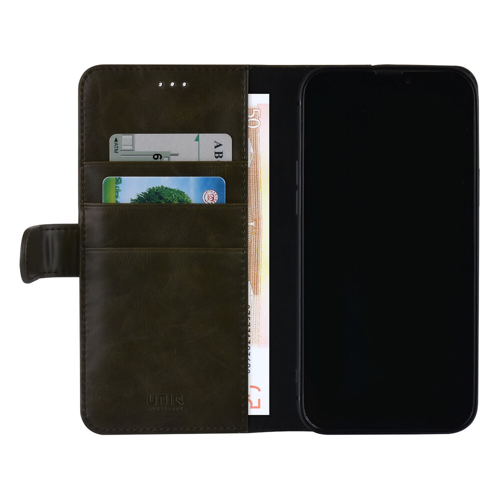 UNIQ Accessory UNIQ Accessory Book type housse iPhone 13 Pro Max - Porte-cartes - Fermeture magnétique - Vert foncé UNIQ Accessory UNIQ Accessory Book type housse iPhone 13 Pro Max - Porte-cartes - Fermeture magnétique - Vert foncé