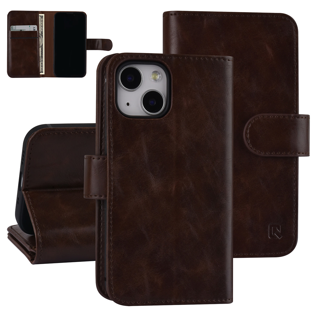 UNIQ Accessory UNIQ Accessory Donker Bruin hoesje voor iPhone 13 Mini - Book Case - Pasjeshouder voor 9 pasjes - Magneetsluiting