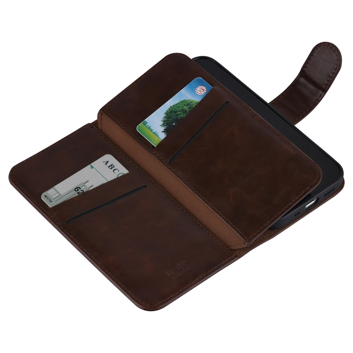 UNIQ Accessory UNIQ Accessory Donker Bruin hoesje voor iPhone 13 Mini - Book Case - Pasjeshouder voor 9 pasjes - Magneetsluiting, foto 4 van 6