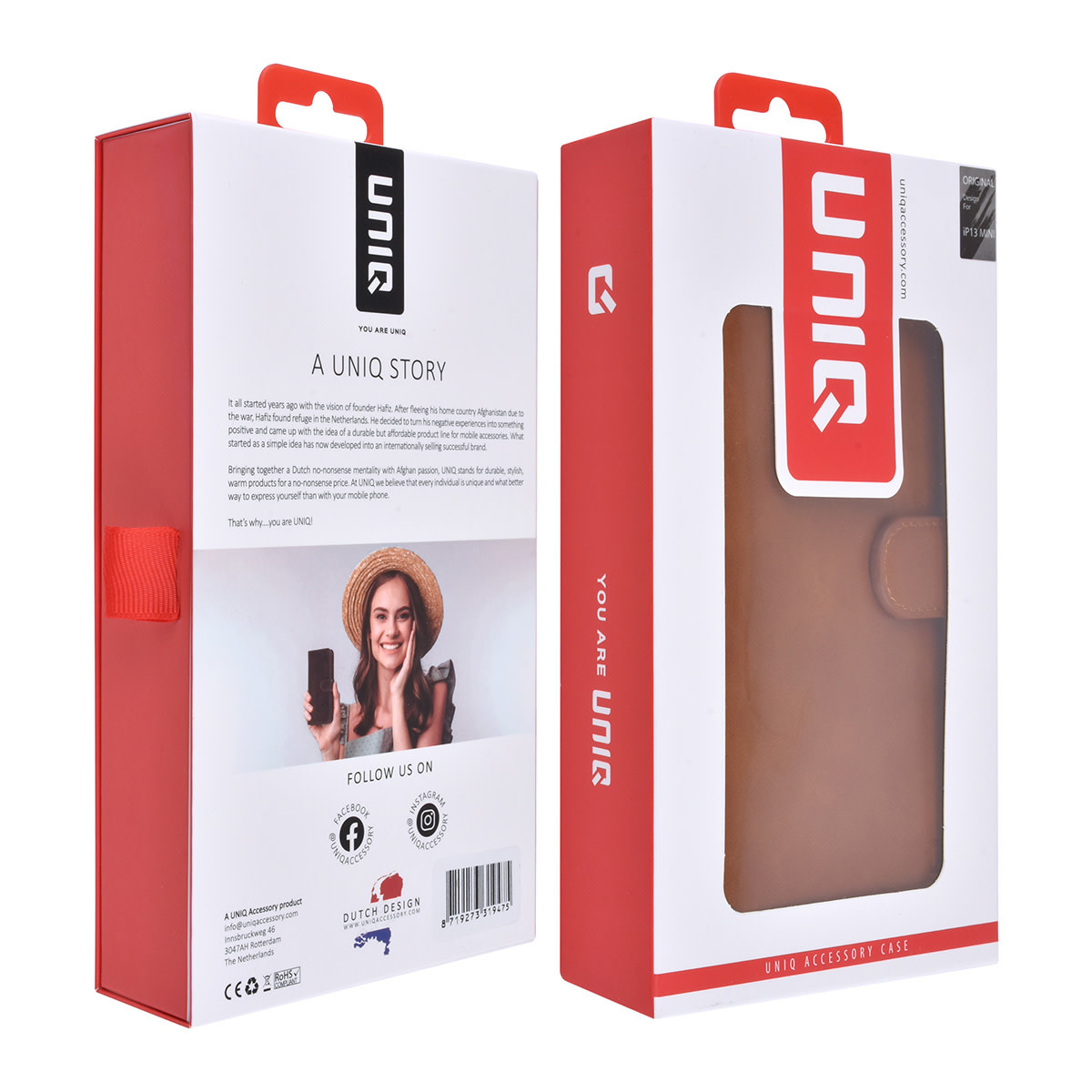 UNIQ Accessory UNIQ Accessory Bruin hoesje voor iPhone 13 Mini - Book Case - Pasjeshouder voor 9 pasjes - Magneetsluiting, foto 6 van 6