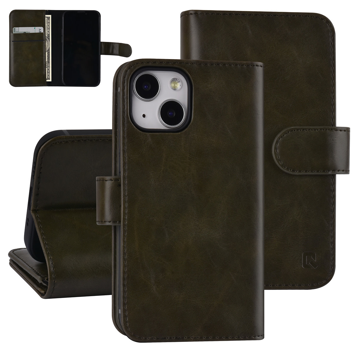 UNIQ Accessory UNIQ Accessory DonkerGroen hoesje voor iPhone 13 Mini - Book Case - Pasjeshouder voor 9 pasjes - Magneetsluiting