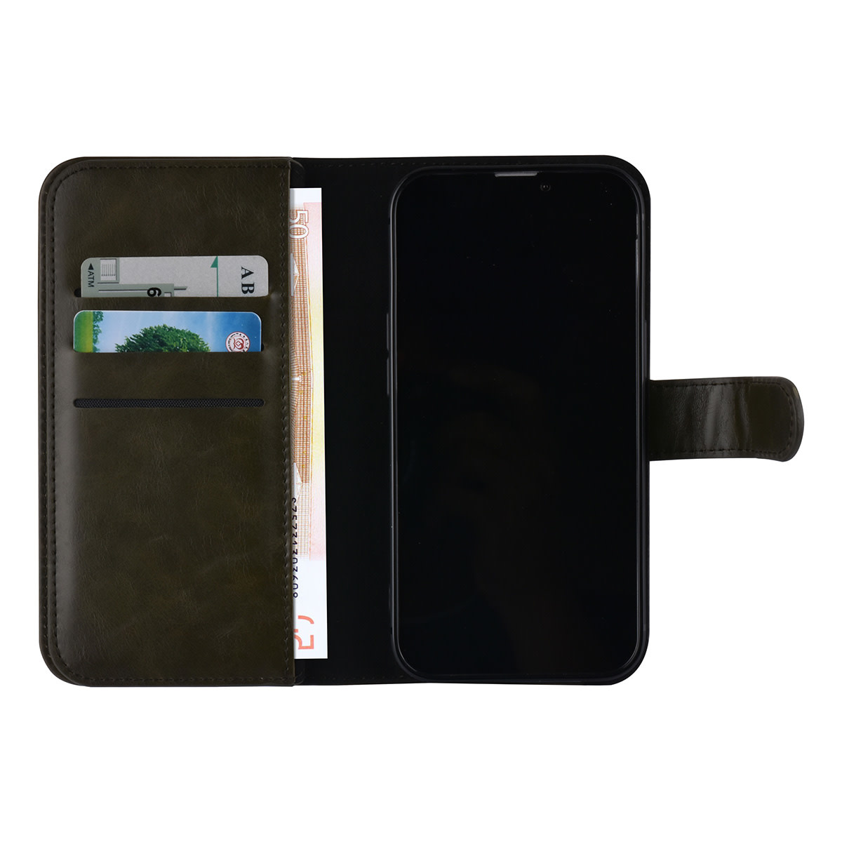 UNIQ Accessory UNIQ Accessory DonkerGroen hoesje voor iPhone 13 & 14 - Book Case - Pasjeshouder voor 9 pasjes - Magneetsluiting, foto 5 van 6