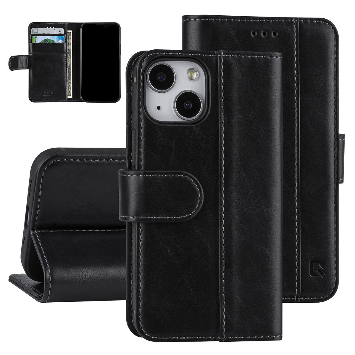 UNIQ Accessory UNIQ Accessory Zwart hoesje voor iPhone 13 Mini - Book Case - Pasjeshouder 3x - Magneetsluiting