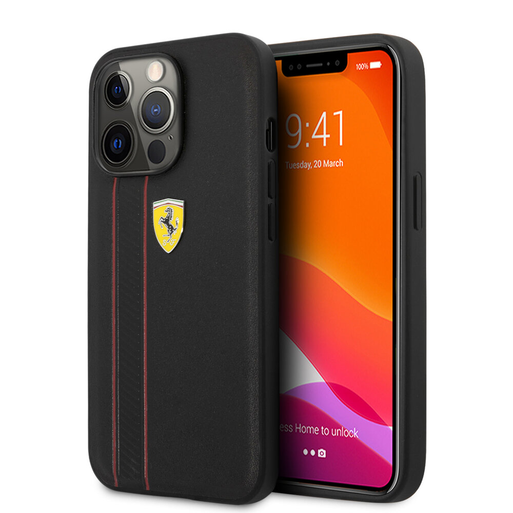 Ferrari Ferrari iPhone 13 Pro Hardcase Backcover - Debossed Stripes - Zwart Ferrari Ferrari iPhone 13 Pro Hardcase Backcover - Debossed Stripes - Zwart