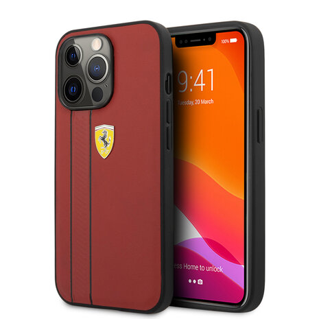 Ferrari Ferrari iPhone 13 Pro Hardcase Backcover - Debossed Stripes - Rood Ferrari Ferrari iPhone 13 Pro Hardcase Backcover - Debossed Stripes - Rood