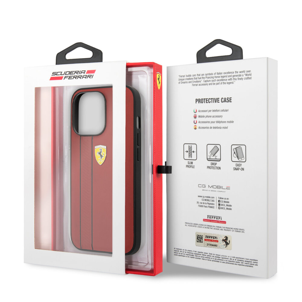 Ferrari Ferrari Hardcase-Rückseite iPhone 13 Pro - Debossed Stripes - Rot Ferrari Ferrari Hardcase-Rückseite iPhone 13 Pro - Debossed Stripes - Rot