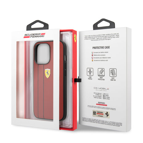 Ferrari Ferrari Hardcase-Rückseite iPhone 13 Pro - Debossed Stripes - Rot Ferrari Ferrari Hardcase-Rückseite iPhone 13 Pro - Debossed Stripes - Rot