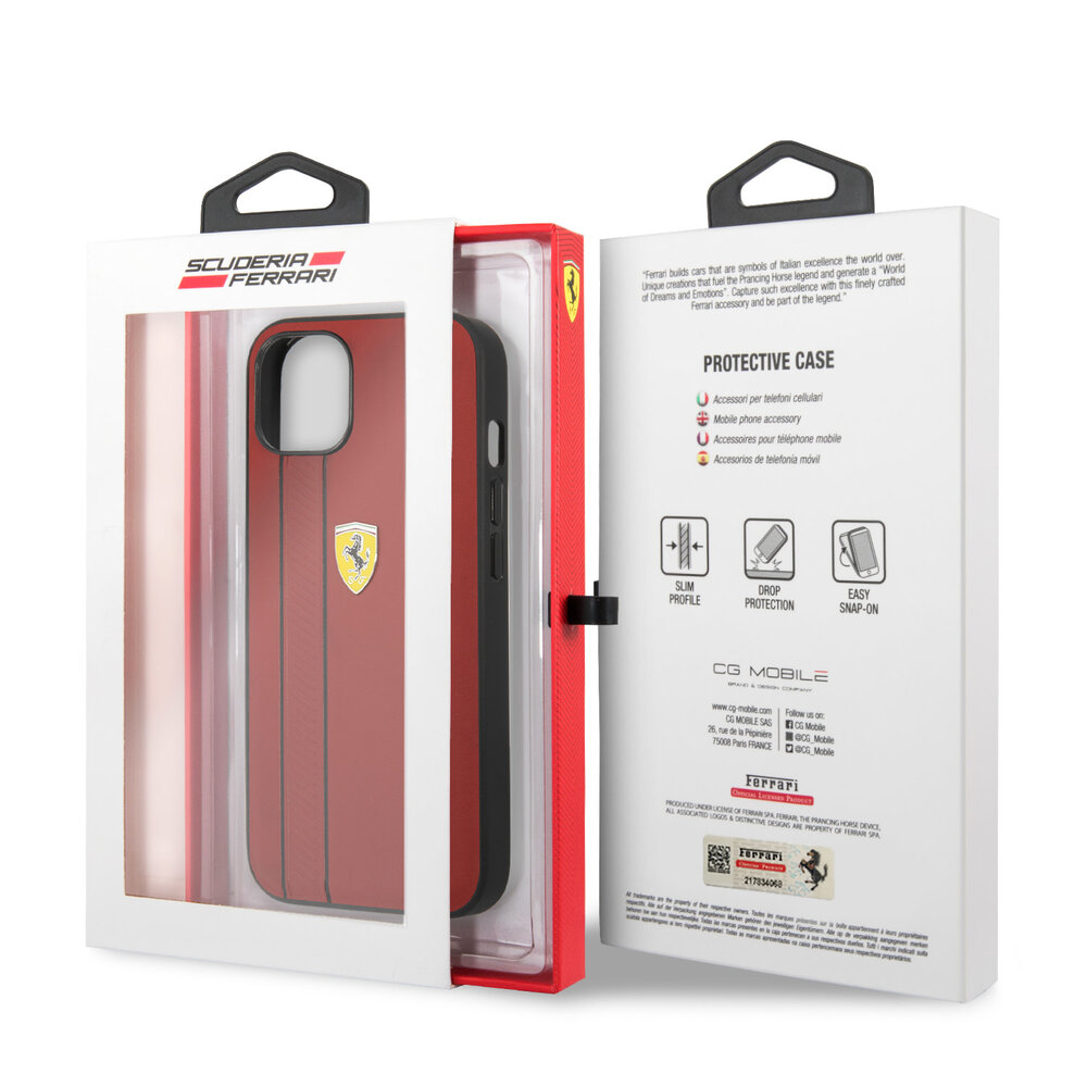 Ferrari Ferrari Coque arriere rigide iPhone 13 & 14 - Debossed Stripes - Rouge Ferrari Ferrari Coque arriere rigide iPhone 13 & 14 - Debossed Stripes - Rouge