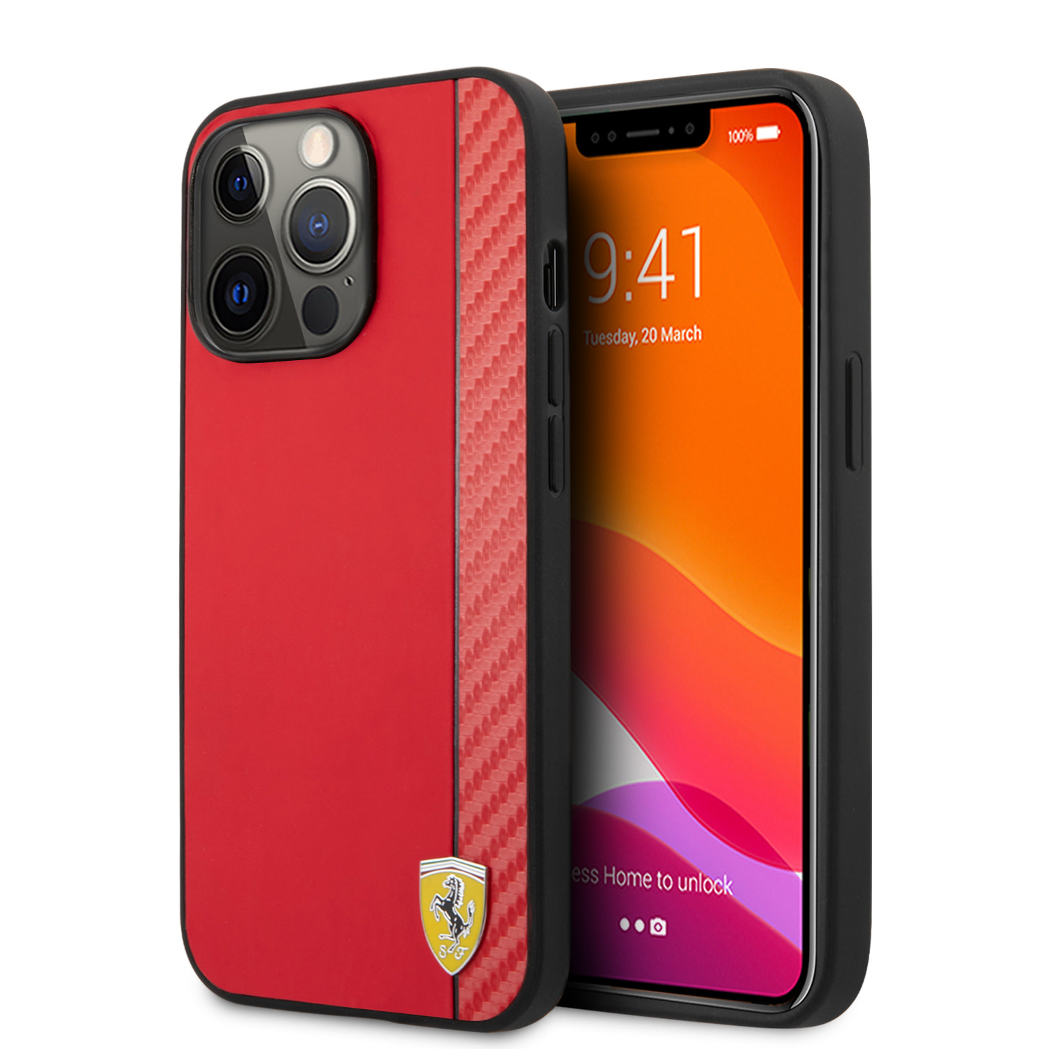 Ferrari Ferrari iPhone 13 Pro Hardcase Backcover - Carbon - Rood
