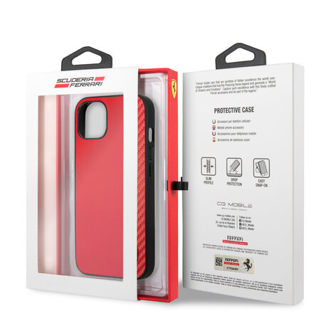 Ferrari Ferrari iPhone 13 & 14 Hardcase Backcover - Carbon - Rood Ferrari Ferrari iPhone 13 & 14 Hardcase Backcover - Carbon - Rood