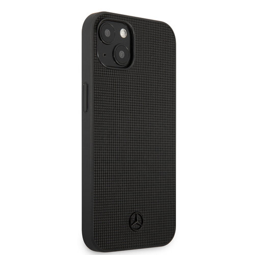 Mercedes-Benz Mercedes-Benz iPhone 13 Mini Hardcase Backcover - Real Leather - Meshed - Zwart